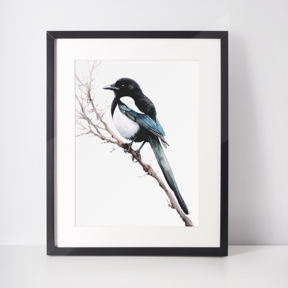 Watercolor Magpie Bird Wall Art Print, Unframed - Elegant Nature-Inspired Decor - Picture 3 of 6
